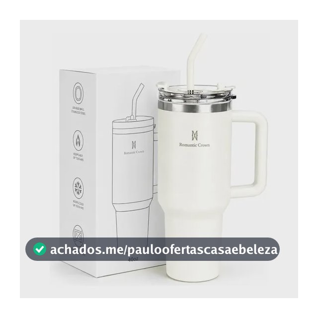 Copo Térmico Gigante 1,2l Inox Com Tampa E Inox Canudo Cor Branco Cor Pura / Material Fosco