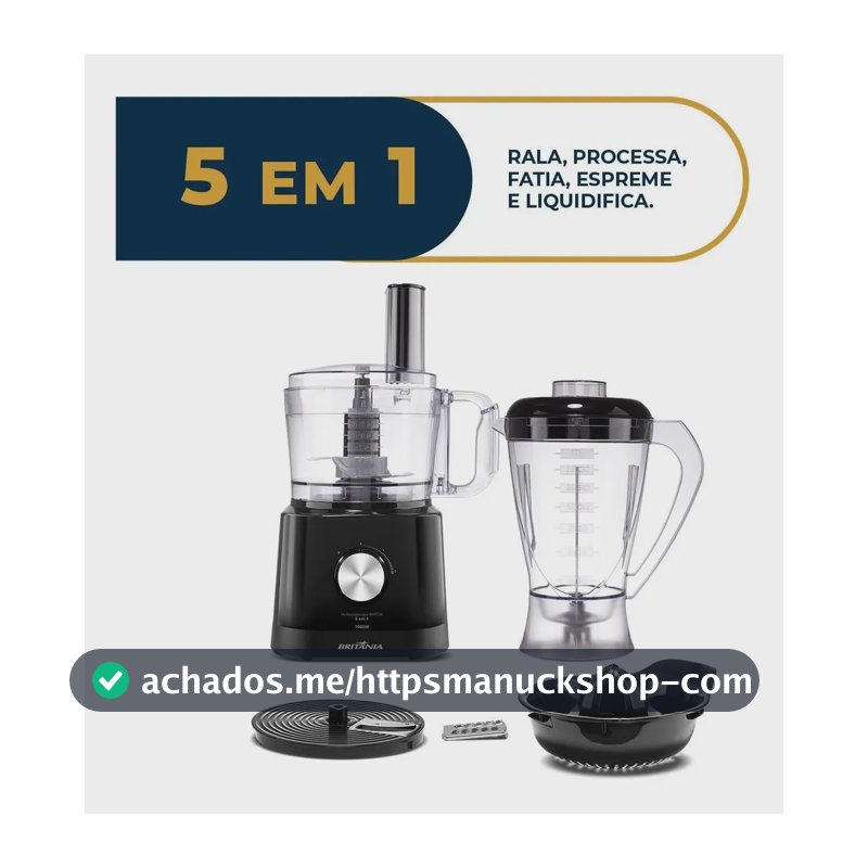 Multiprocessador Britânia 5 em 1 com Liquidificador 2,2L e Processador 1,25L 1000W BMP10A