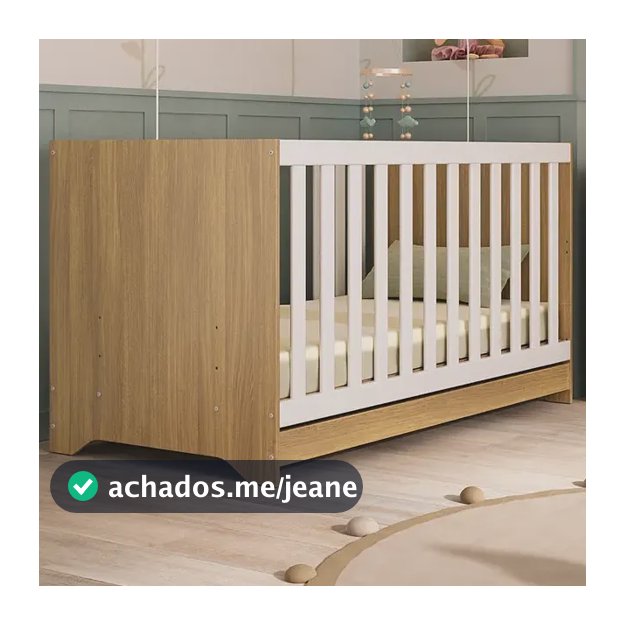 Berço Americano 3 em 1 para Colchão 130x70cm com Cômoda Caramelo Multimóveis MP4677 Madeirado/Branco
