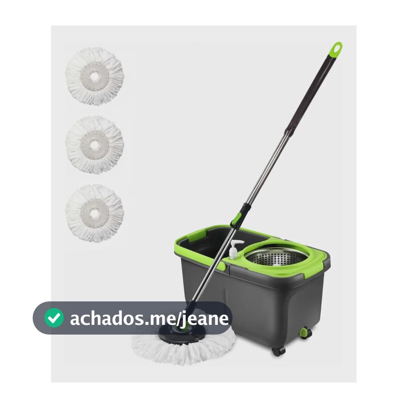 Mop Giratorio 16 Litros Cesto Inox Cabo 1,52 Flytex -3 Refil Preto