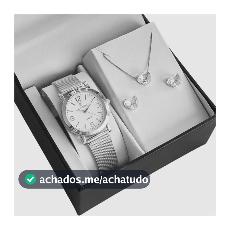 Kit Relógio Feminino Prata Prova D'água + Colar E Brincos Prateado