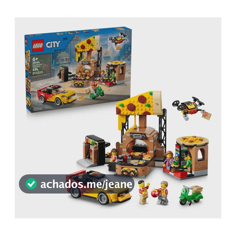 LEGO City Experiência de Entrega de Pizza com Veículos 60496; Conjunto de construção para crianças; brinquedo de restaurante e veículos para criar histórias; Presente para Dia das crianças; 6+