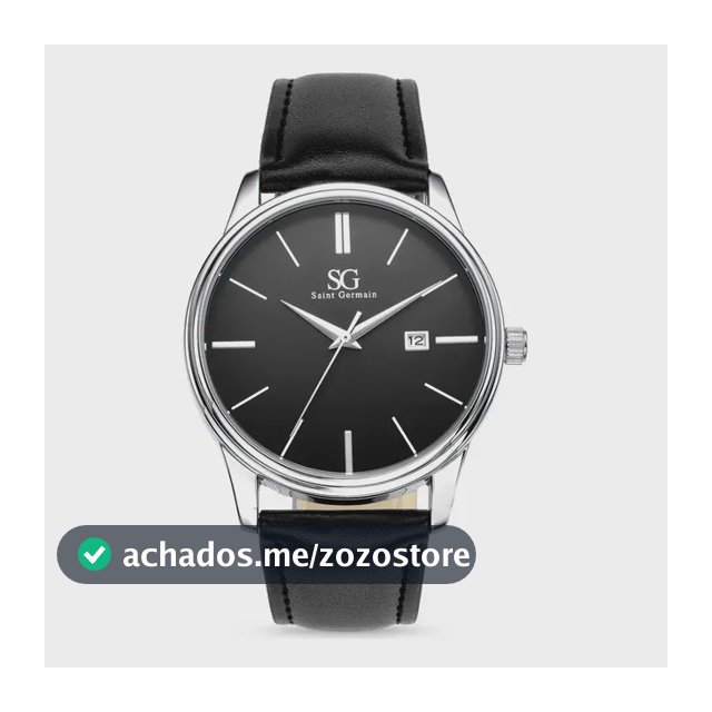 Relógio Masculino Chrowl Saint Germain Pulseira Couro Caixa Prateada Fundo Preto 42mm Clássico