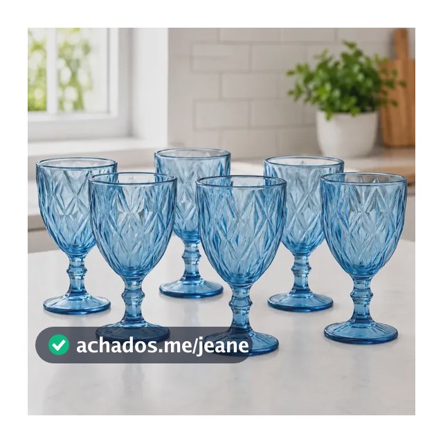 Jogo 6 Taças De Vidro Azul Diamond 300ml Para Água Vinho Suco Conjunto De Taças Bico De Jaca Elegante Para Mesa Posta Jantar Servir Buffet Tattoo Style