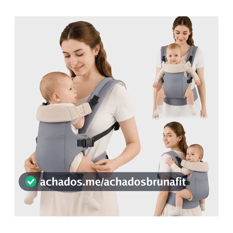 Bolsa Canguru Bebê Ergonômica Mochila Frente Costas Até 25kg Cinza