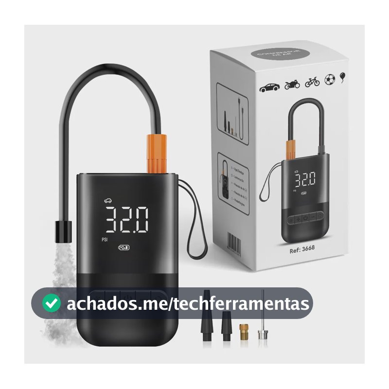 Compressor de Ar Digital Portátil Blackone 4000mAh Bivolt para Carro e Moto