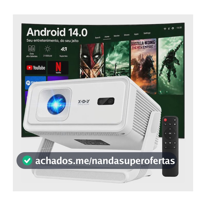 Projetor XGODY TOP A1 H Smart Portátil Full HD 1080p Android 14 com Foco Automático e Wi-Fi 6