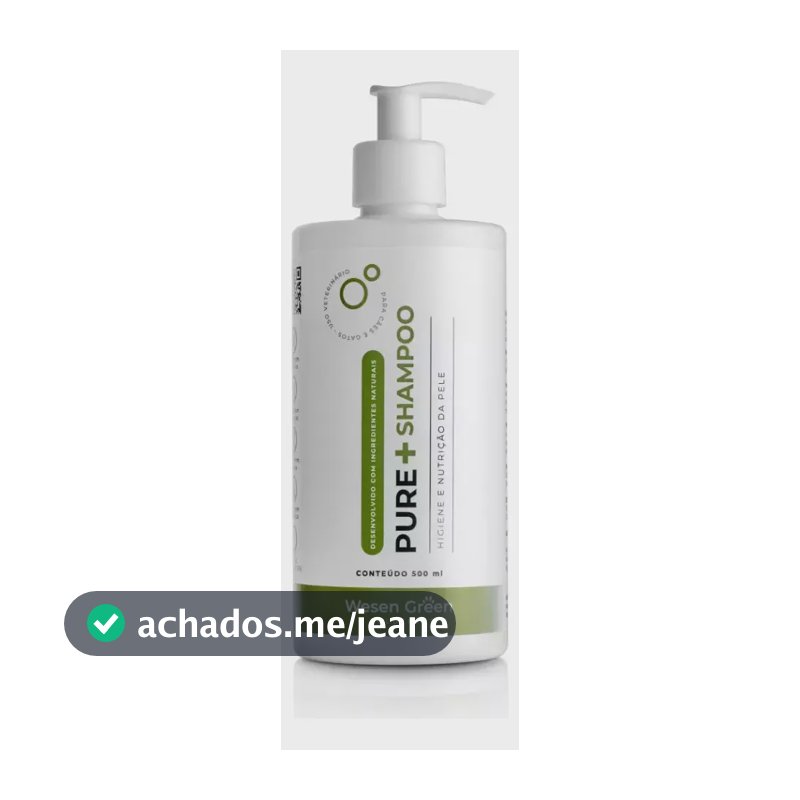 Pure+ Shampoo Wesen Green 500ml Para Pets | Pele Sensível e Irritada, Coceira, Lambeduras | Seguro para Banhos Frequentes em Cães e Gatos