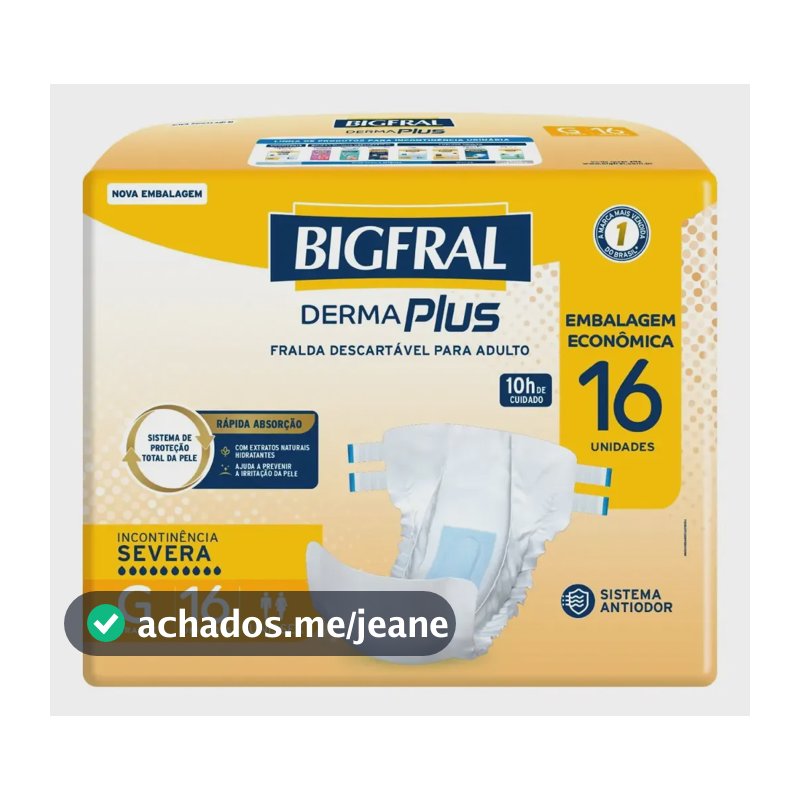 Fralda Geriátrica Derma Plus Unissex 16 Unidades G Bigfral Grande