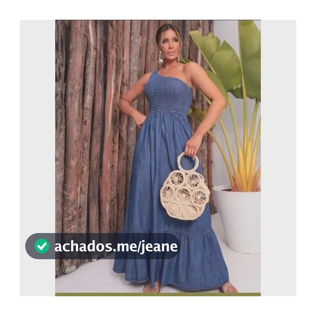 Vestido Jeans Feminino Longo Rodado Manga Única Com Lastex