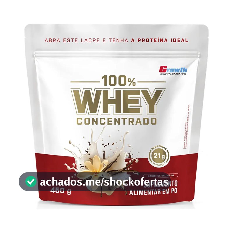 100% Whey Concentrado 450g Growth Supplements Baunilha