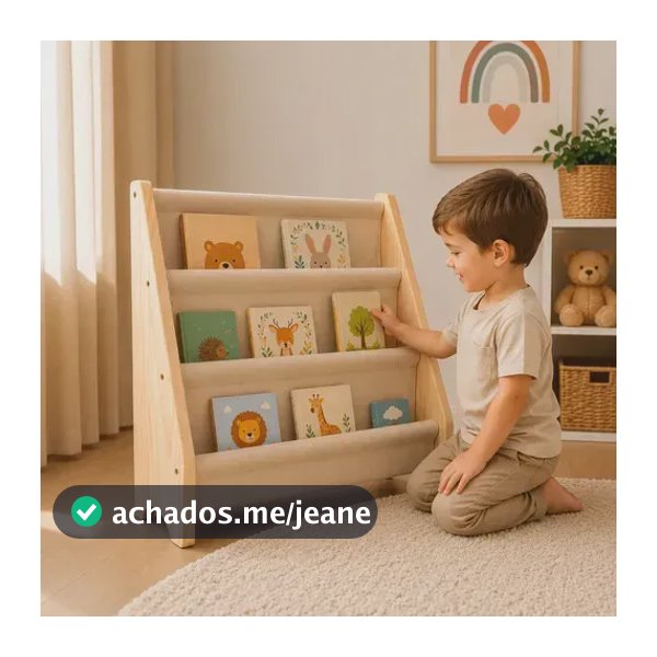 Porta Livros Infantil Mini Montessori Estante Organizador Bege