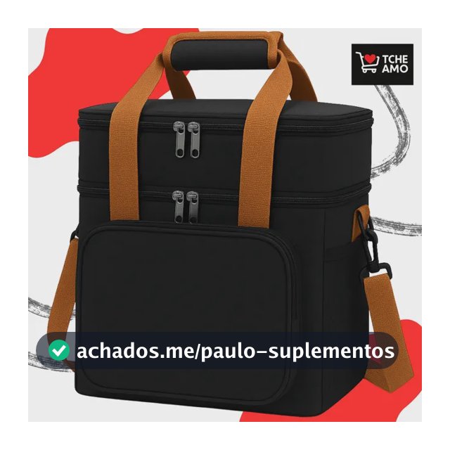 Bolsa Térmica Marmita Lancheira Alça Transversal Ajustável Removível 2 Compartimentos Organiza Conserva Seus Alimentos Quente ou Frio Cor Preto Tche Amo