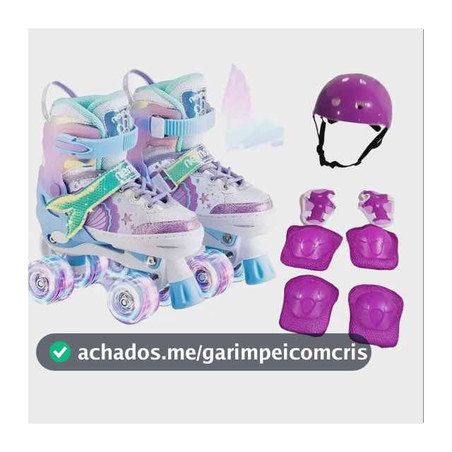 Patins Quad Sereia Tam/ajustável + Kit Proteção Rodinhas Led