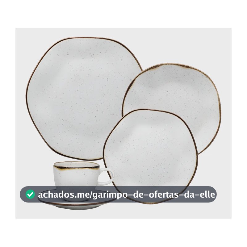 Aparelho de Jantar e Chá Ryo Maresia 20 Peças Off White e Marrom Oxford