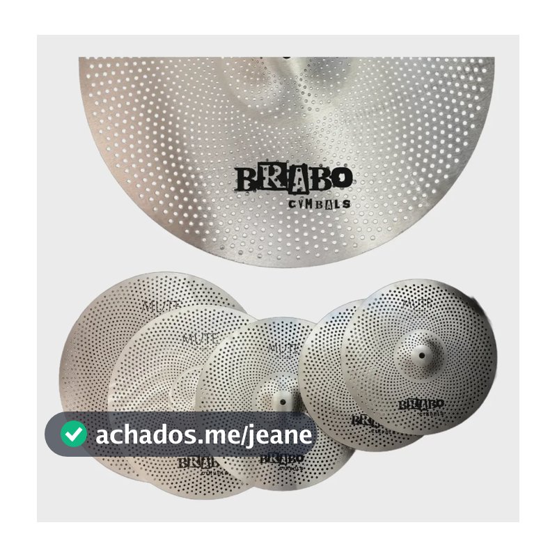 Kit De Pratos P/ Bateria Mudo Low Volume Mute Brabo Cymbals Silver Prata
