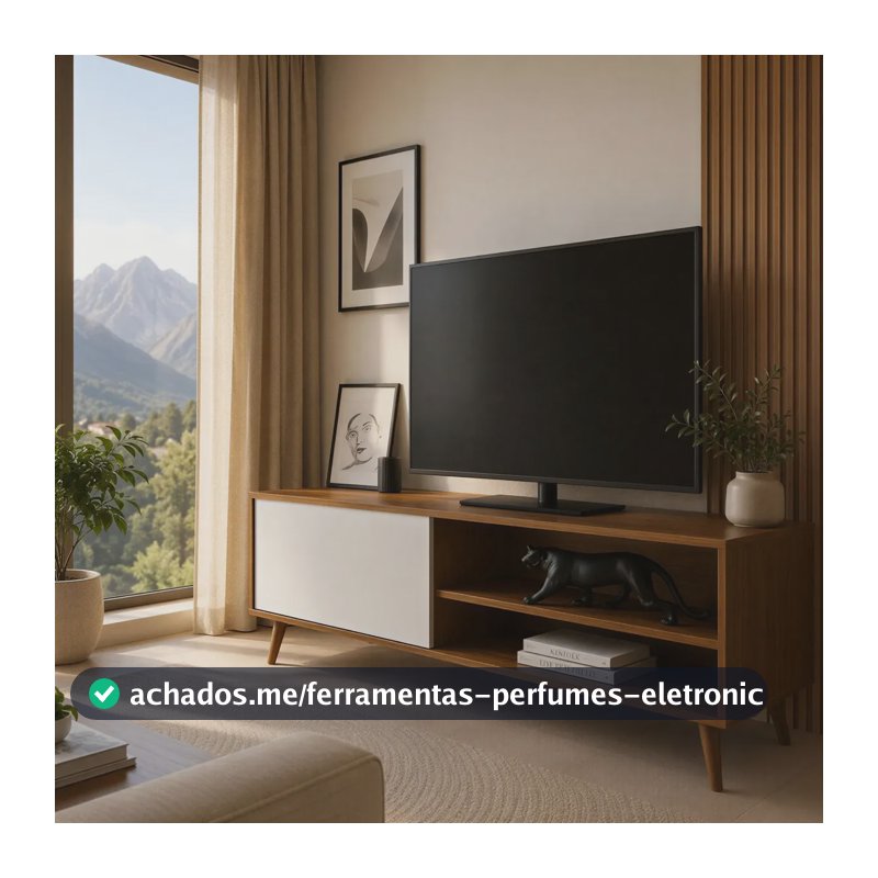 Racks Organizador Tv Retrô Moderno Preto/branco Pés Palito Branco