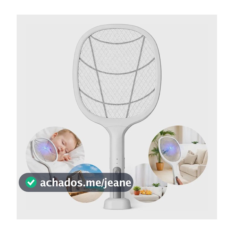 Raquete Elétrica Recarregável Para Mosquitos e Insetos, Portátil Com Luz UV