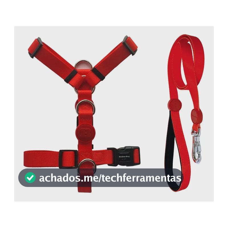 Coleira Peitoral Antipuxão Com Guia Para Cães Brabus Dog Cor Vermelho Tamanho da coleira M