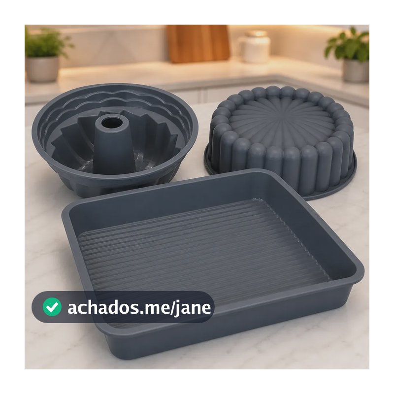 Jogo 3 Assadeiras Silicone Air Fryer Forno Freezer Bolo Pães Cinza-escuro