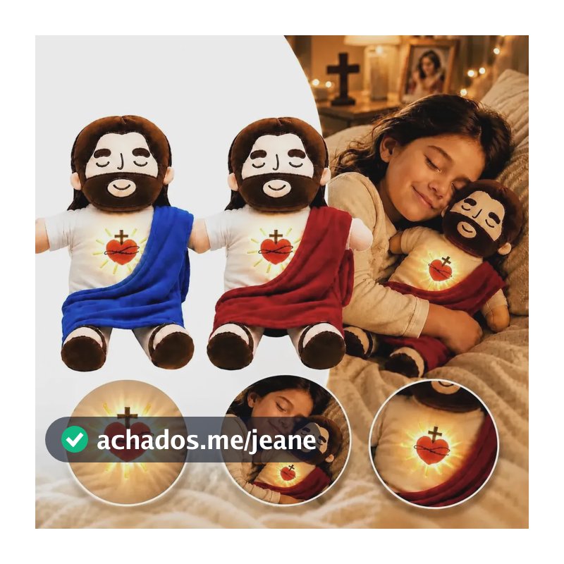 Boneco Pelúcia Jesus Respira Acalma Alivia Ansiedade Luz Som Vermelho/azul