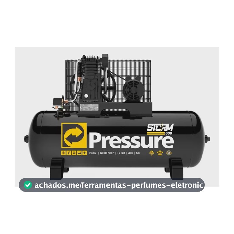Compressor Ar Pressure Storm 600 5hp 200lt 140psi Cor Preto Fase elétrica Trifásica