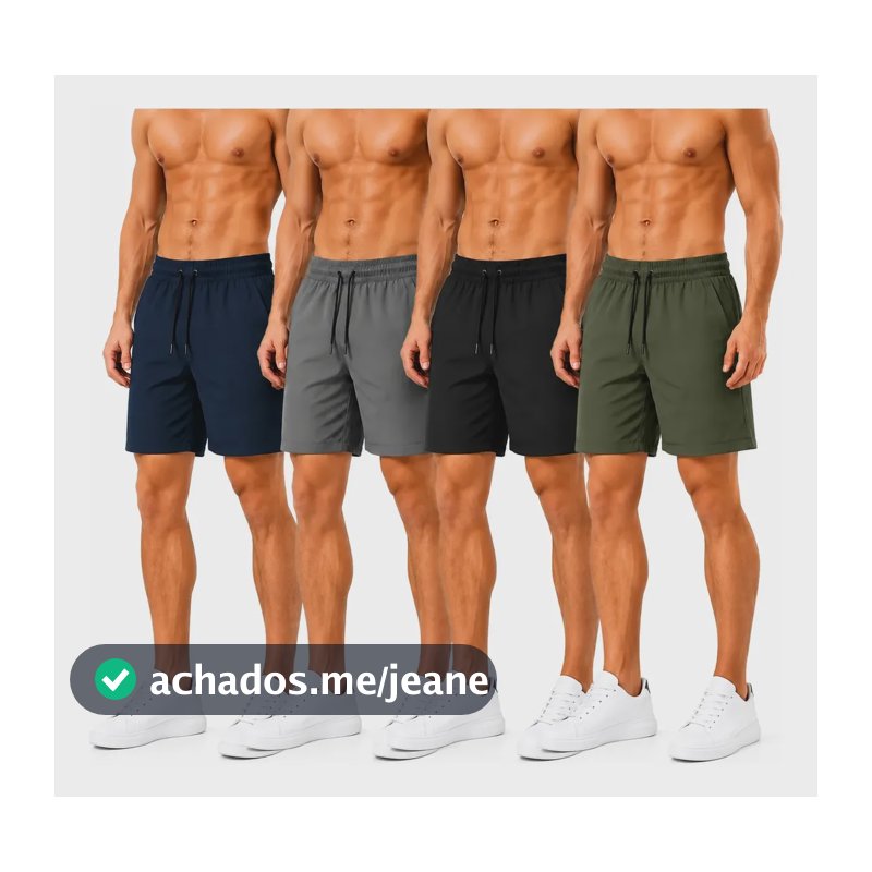 Kit 4 Shorts Masculino Tactel Esportivo Academia Dia A Dia Preto | Azul | Cinza | Verde G
