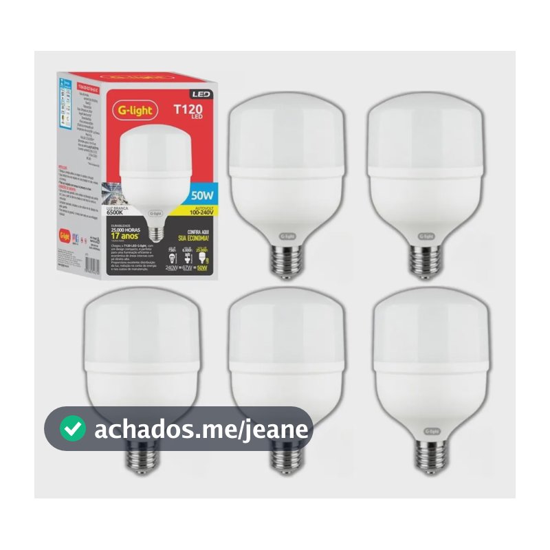 Kit 5 Lâmpadas Led 50w Bulbo 6500k Branco Frio Alta Potência 110V/220V