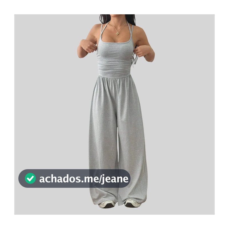 Macacão Longo Feminino Casual Pantalona Com Alça Fina Dupla Cinza Único