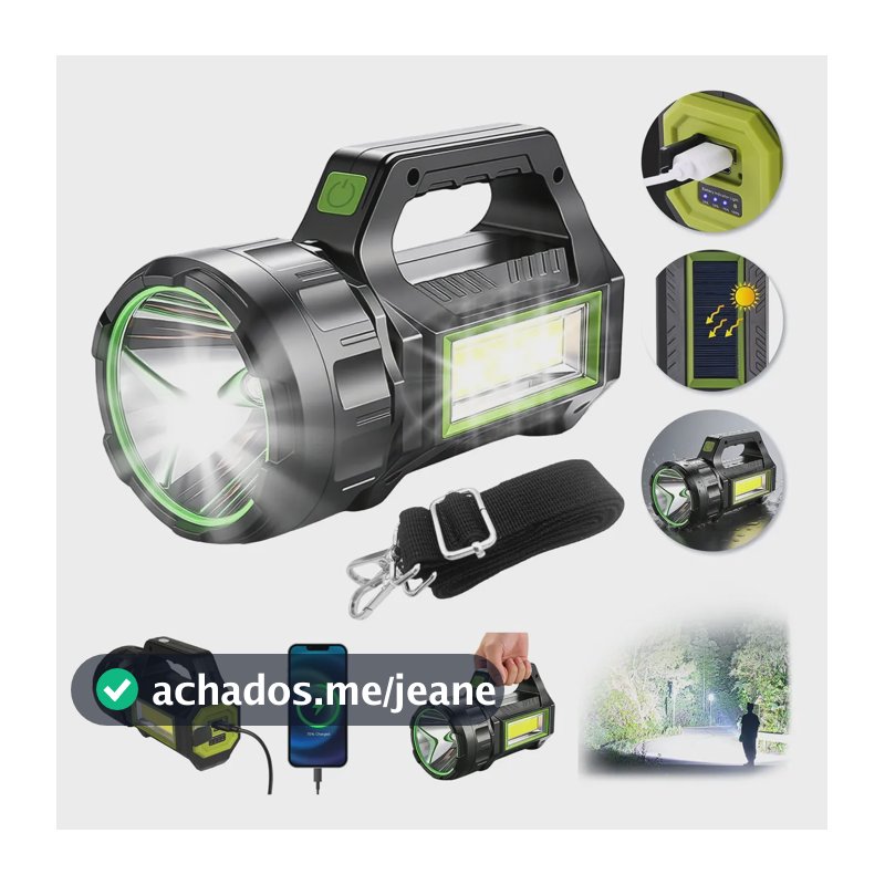 Lanterna Tática Recarregável Profissional 20.000mAh para Acampamento e Pesca com Power Bank e Solar