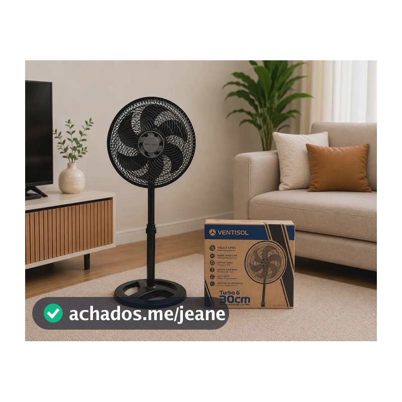 Ventilador Oscilante De Coluna Ventisol 30cm Turbo 6 Pás Preto
