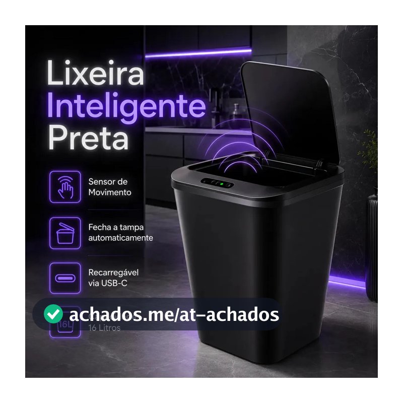 Lixeira Automática Inteligente Smart 16l Preto Sensor Banheiro Cozinha Estilo Moderno