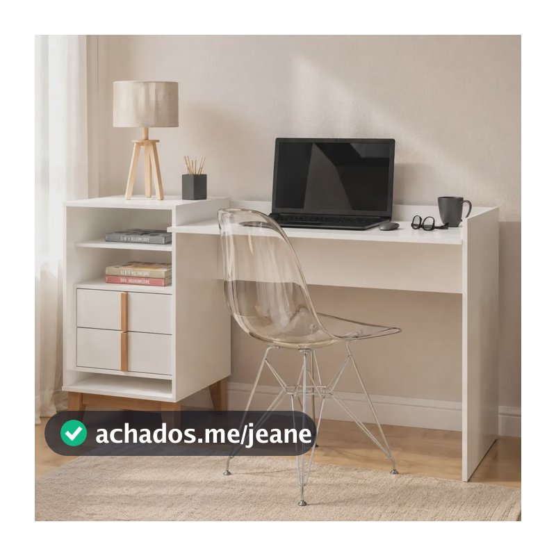 Escrivaninha Luminuos 2 Gavetas Nichos Pés Madeira Maciça Branco