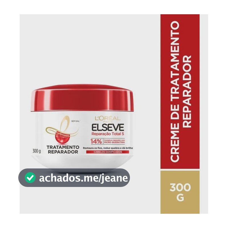 Creme de Tratamento Capilar Repara os 5 Sinais do Dano com Cicatri-Ceramida para Cabelos Danificados Reparação Total 5+ Elseve 300g