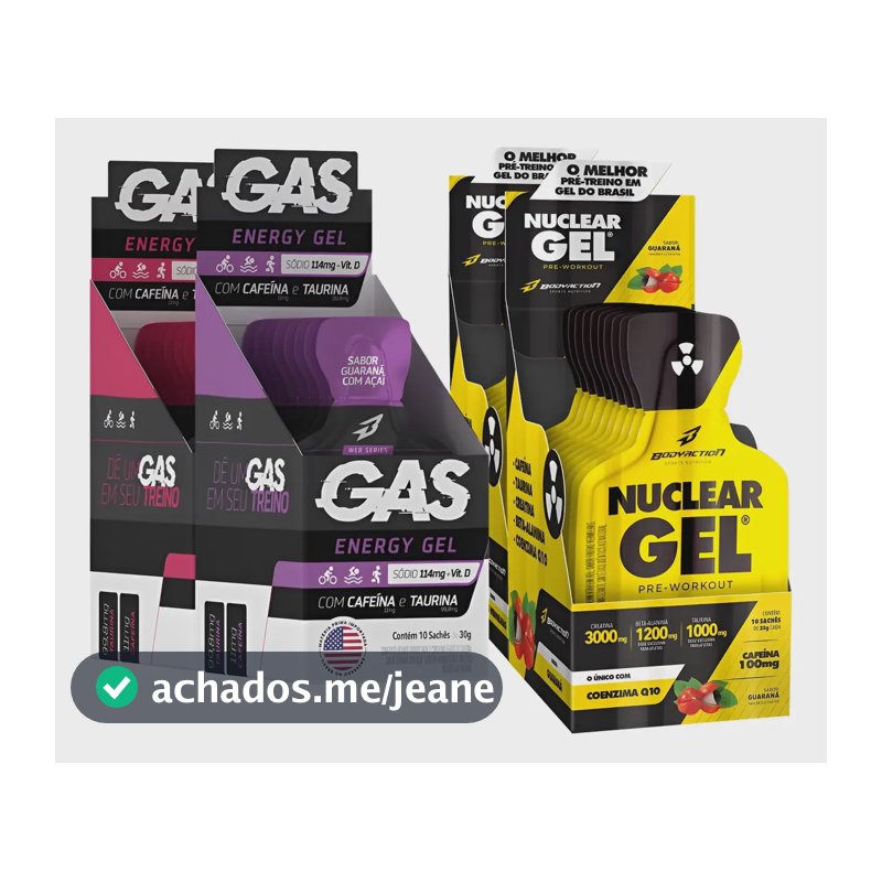 Kit 2x Gas Energy Gel + 2x Pré Treino Nuclear Rush Gel Sachê Variados