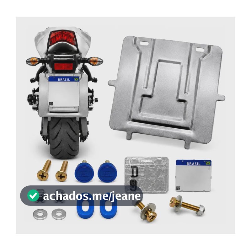 Suporte Reforço De Aço Placa Mercosul Moto + Lacre Antifurto Prateado