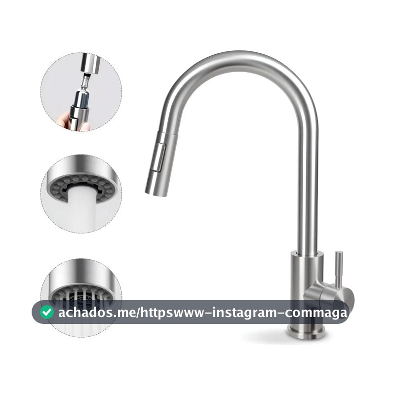 Torneira Monocomando de Cozinha Gourmet Flexível para Mesa, Aço Inoxidável Escovado Prateado