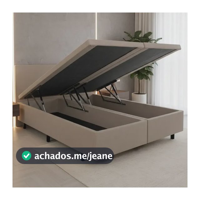 Base Box Baú King 193x203 Courino Linho Bege Com Pistão A Gás
