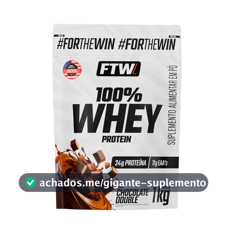 Suplemento Whey Protein 100% Concentrado Refil 1kg Sabor Chocolate Double FTW