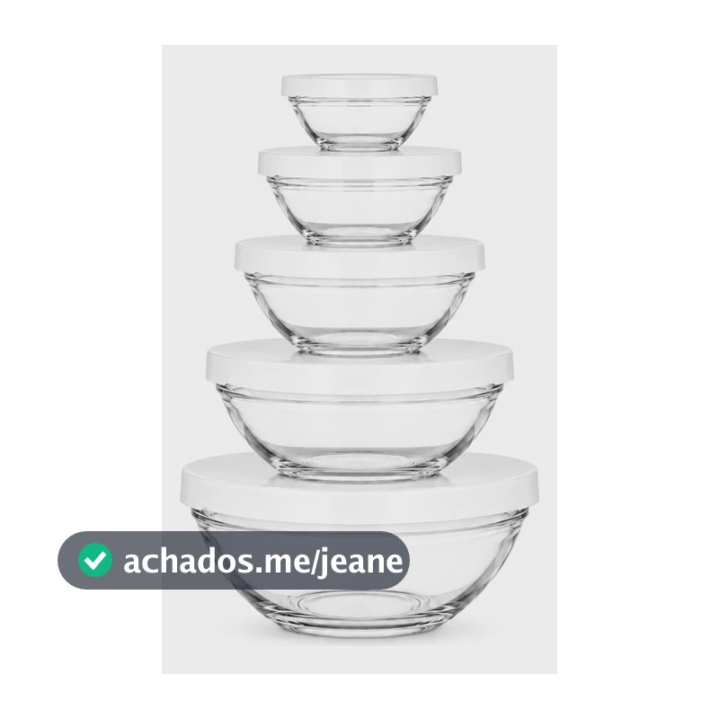 Conjunto 5 Potes De Vidro Com Tampa Redondo Tipo Bowl Promo Branco