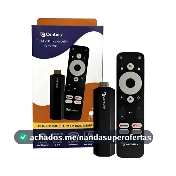 Century Smart Stick Android TV Wi-Fi 8GB Comando de Voz Chromecast HDMI