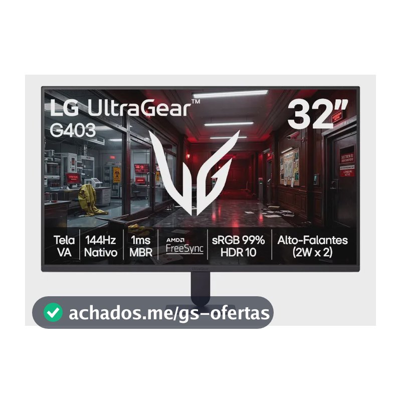 Monitor LG UltraGear - Tela VA FHD 32”, 144Hz nativo, 1ms (MBR), AMD FreeSync, HDR10, sRGB 99%, Preto - 32G403B