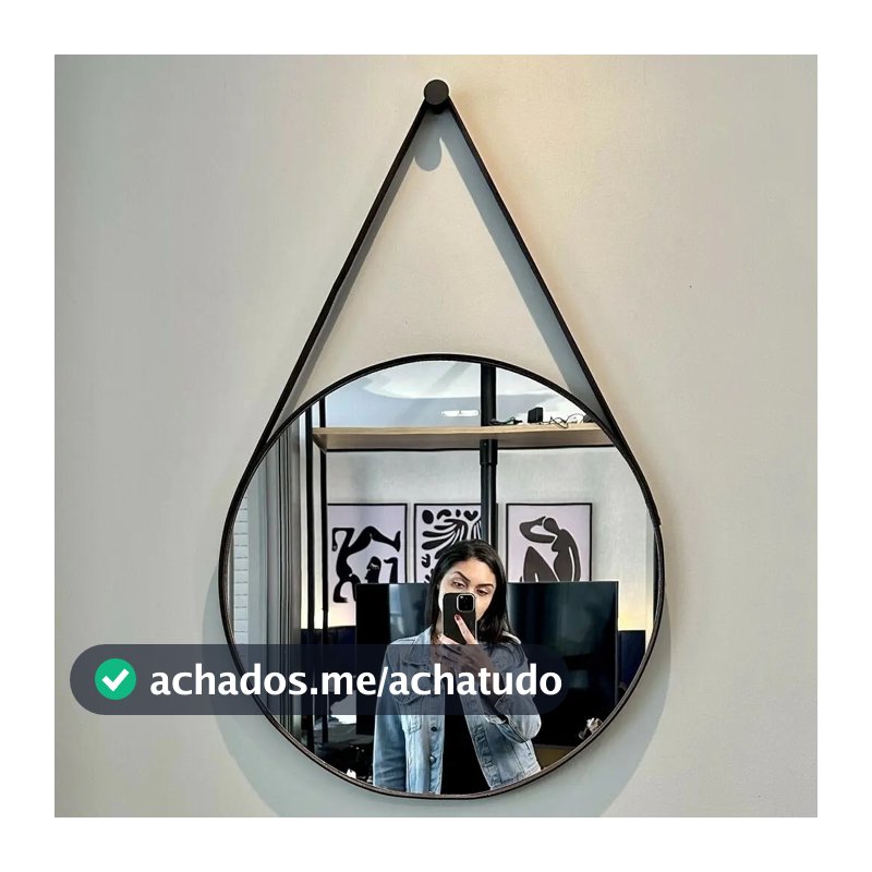 Espelho Adnet 40cm Suporte Couro Sala Quarto Banheiro