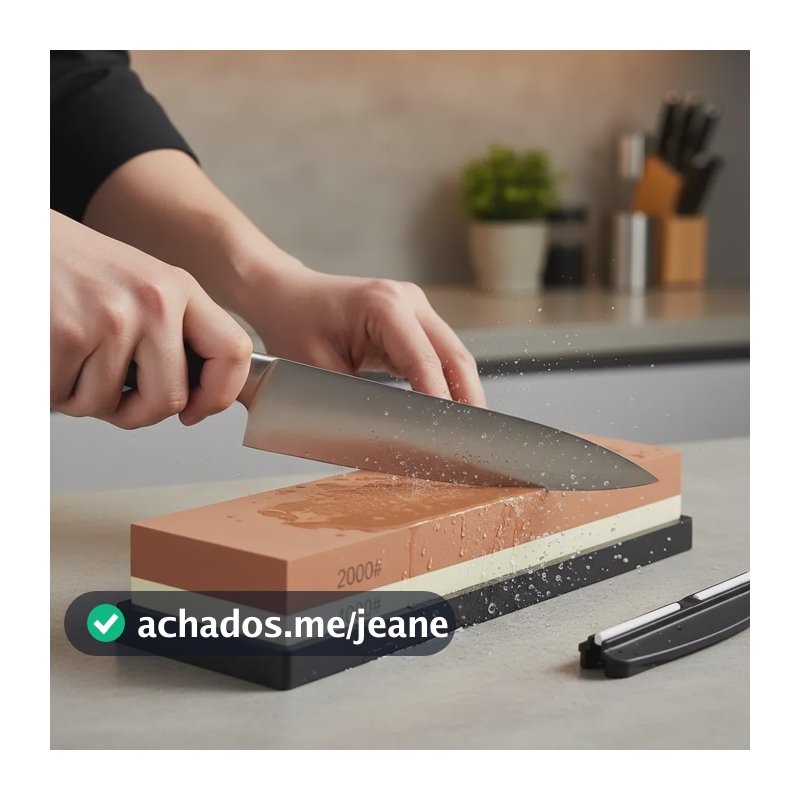 Pedra De Afiar Dupla Amolador Faca Profissional Cozinha Grão 2000/4000