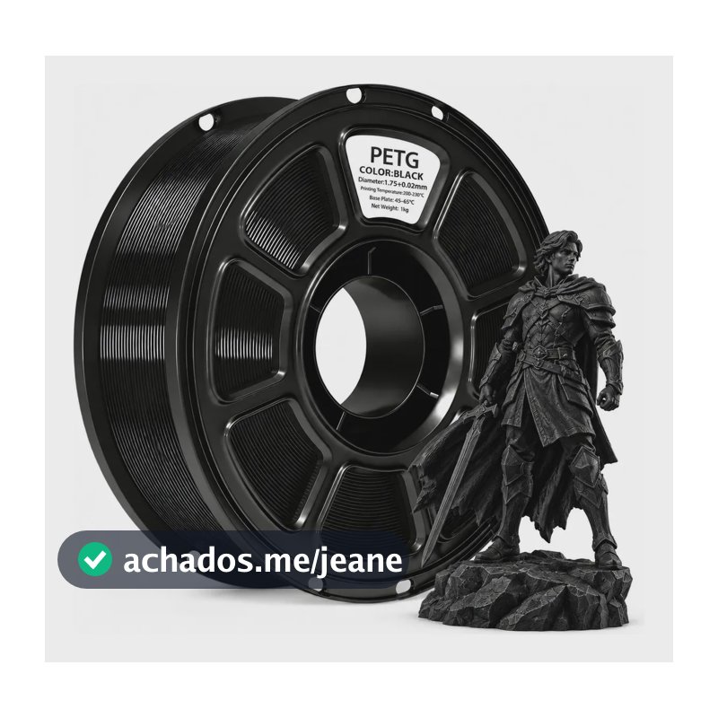 Filamento 3d Petg 1kg 1,75mm Alta Precisão E Resistência Preto