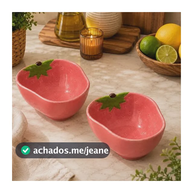 Kit 2 Bowls Cumbuca Tigela Morango Cerâmica Porcelana 130ml Vermelho