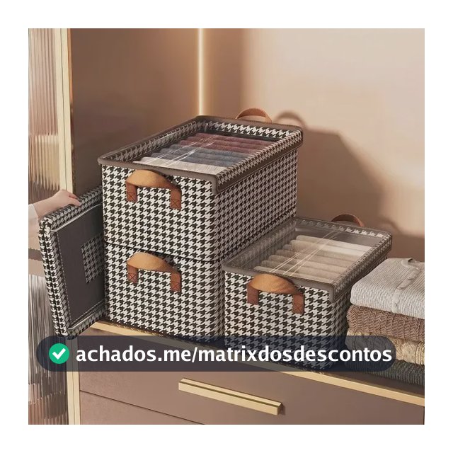 Kit 4 Caixas Organizadoras Dobráveis De Guarda Roupa Caixa Organizadora Padrão Xadrez Ideal para Roupas, Closet, Armário e Quarto