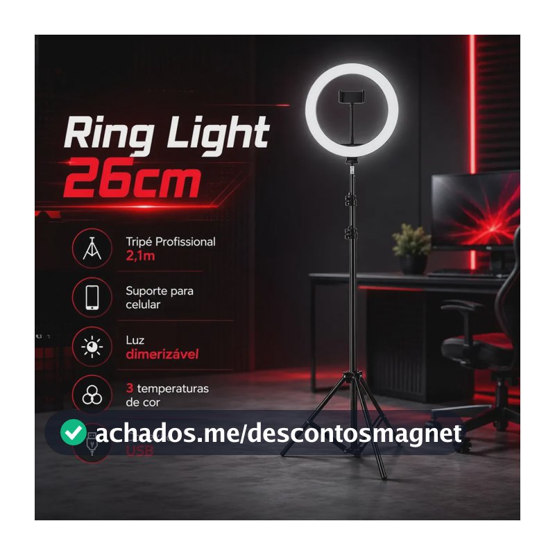 Ringlinght Led Lumi Luz Flash Estudio Profissional Com Tripe 210m Cor Preto 18W Pontokit