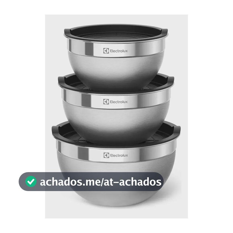 Electrolux Kit 3 Bowls Tigelas de Aço Inox com Tampa Plástica, 1,4L, 2L e 2,6L
