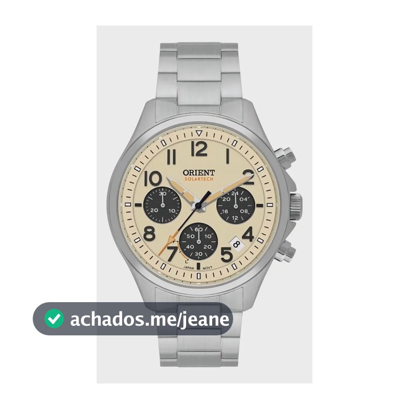 Relógio Orient Masculino Solartech St Elite Land MBSSC290 T2SX em Aço Inoxidável com Fundo Bege